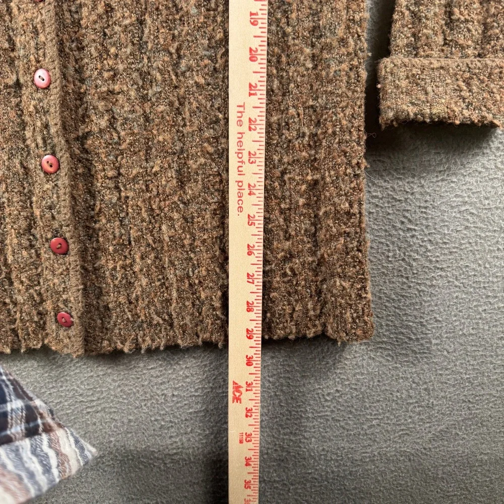 Yarnworks Cardigan Womens S Brown Wool Blend Ribbed Knit V Neck Cottagecore Warm